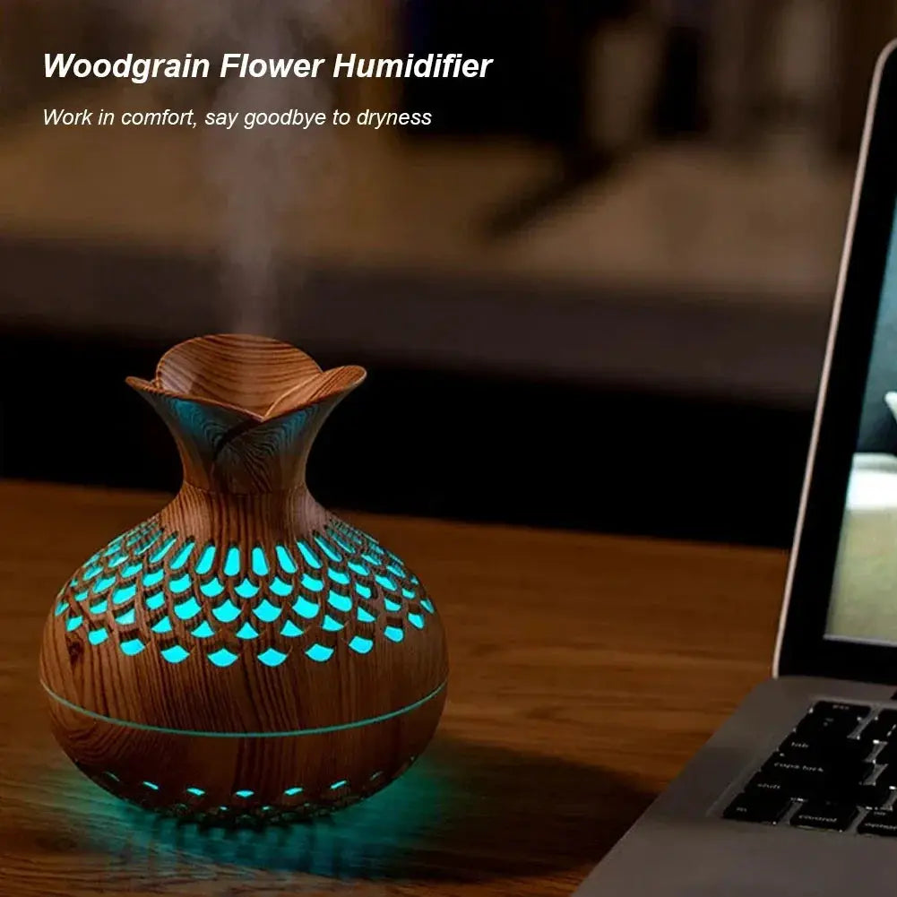 Wood Grain USB Aroma Diffuser Humidifier 300ml With LED