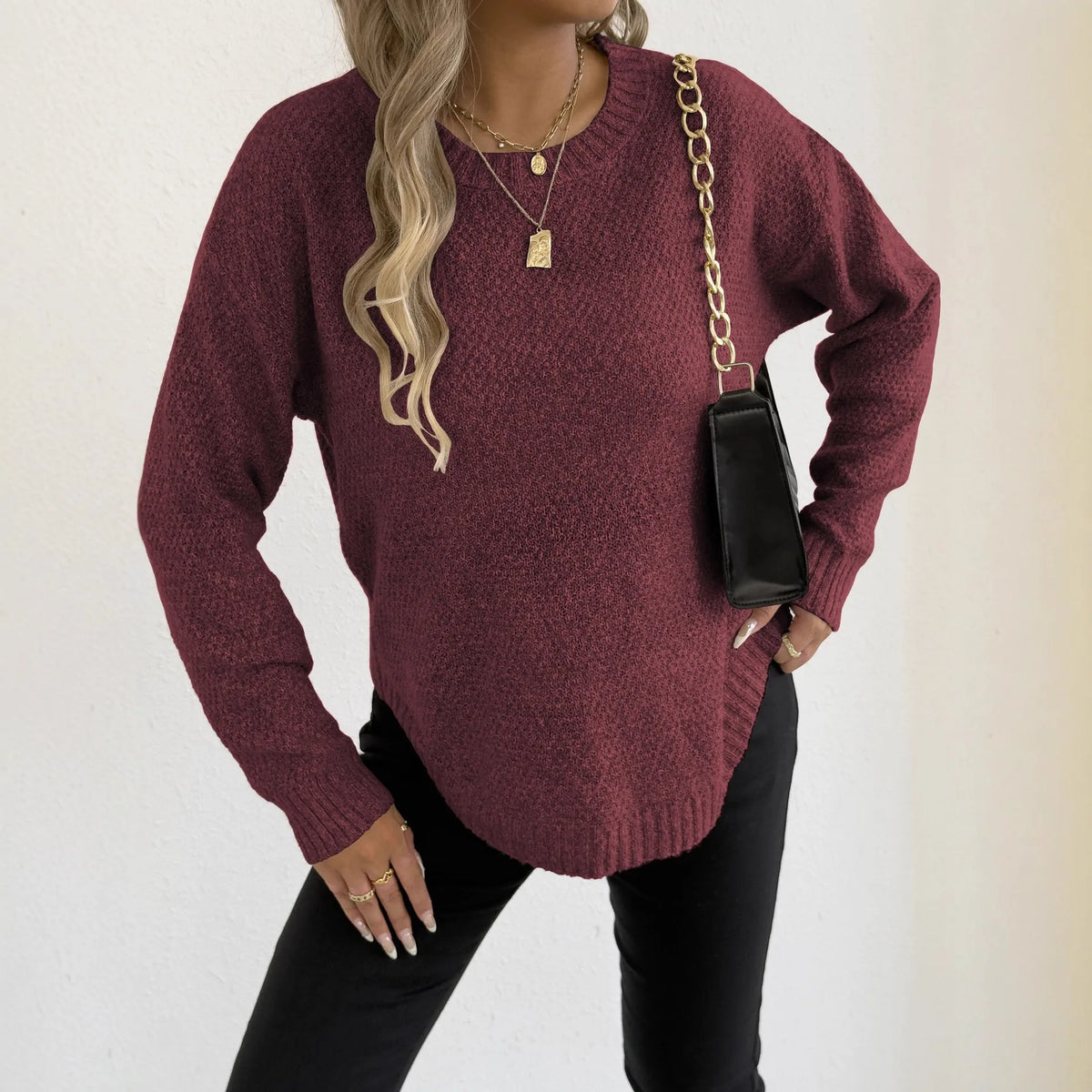 Marled Yarn Crewneck Pullover Sweater