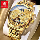 Olevs Mens Luxury Tourbillon Steel Watch