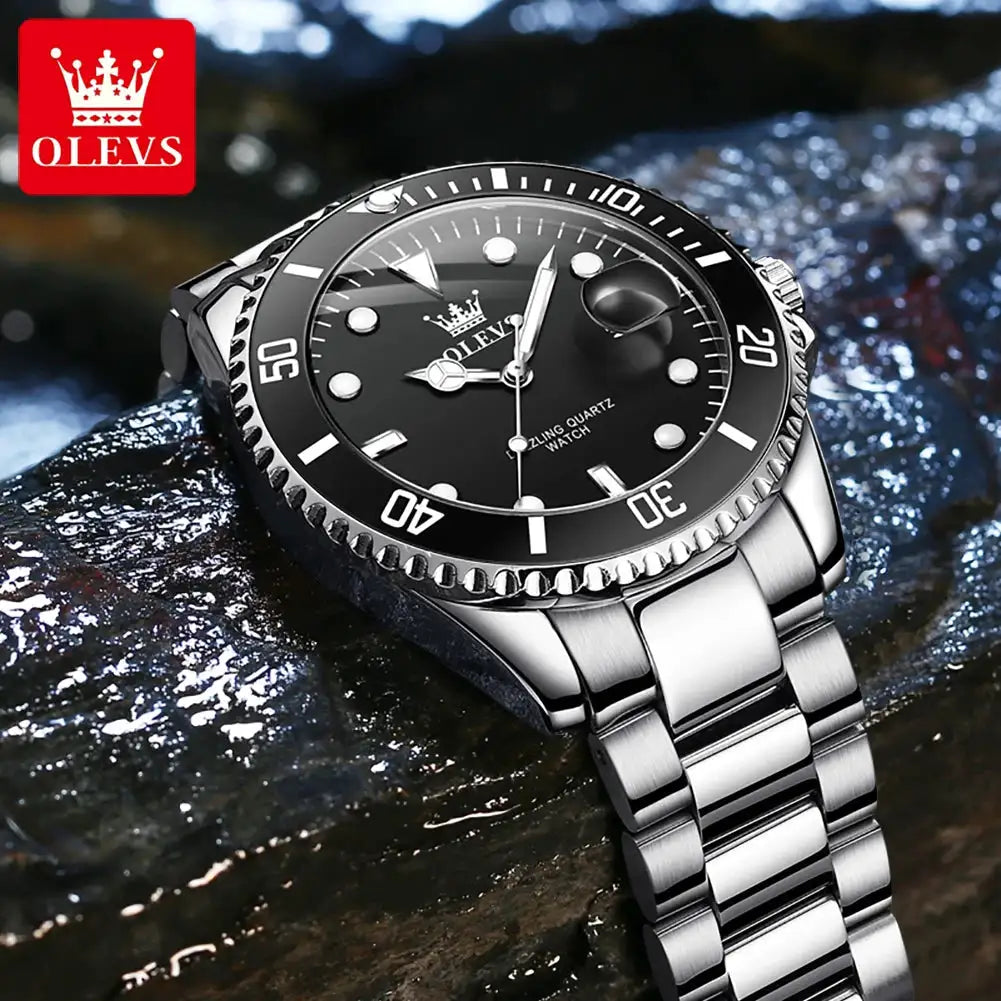 OLEVS 5885 Man Watch Original Brand Waterproof Quartz Watch Stainless Steel Strap Automatic Date Mens Gifts Watches For Man