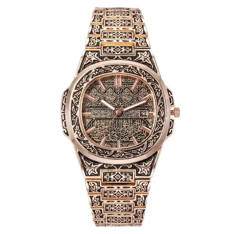 Vintage Floral Carved Mens Quartz Watch Timeless Timepiece