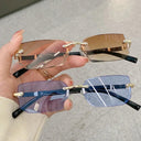 Trendy Rimless Rectangle Sunglasses for Men and Women Stylish
