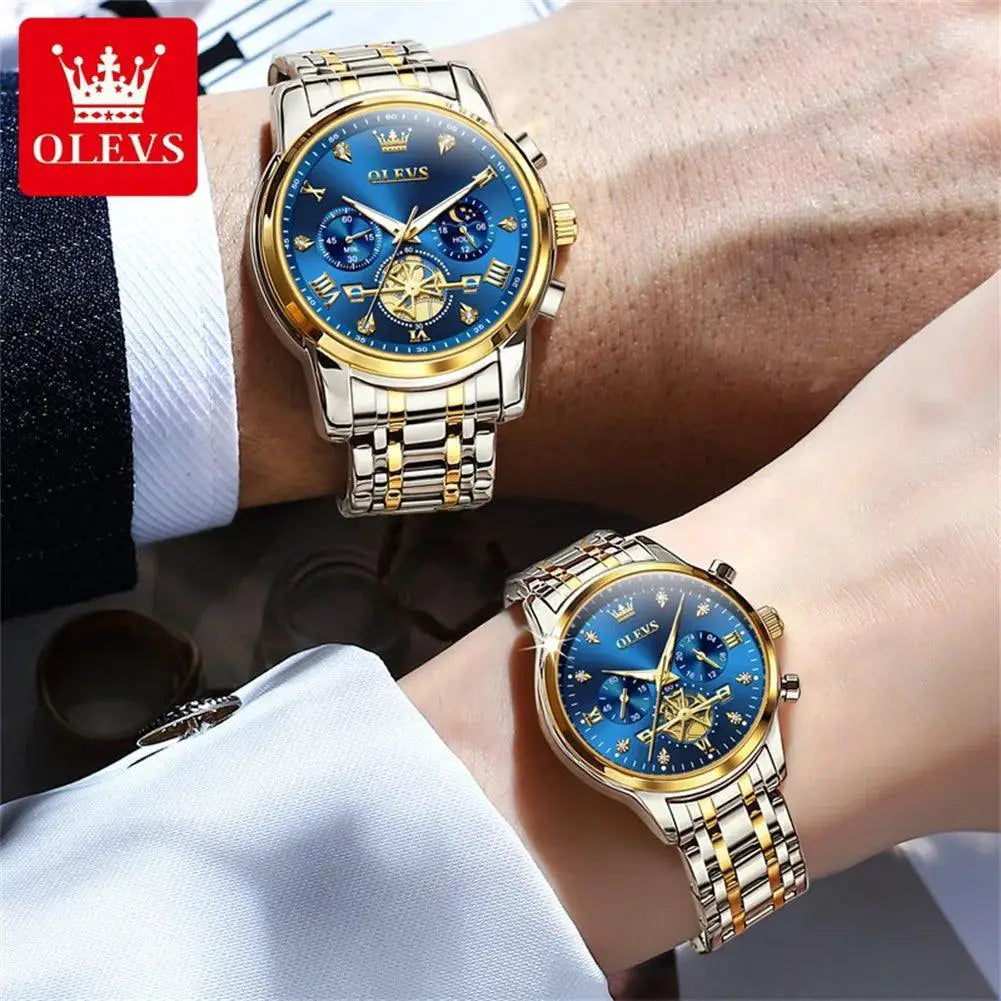 OLEVS Moon Phase Waterproof Couple Watches Timepieces