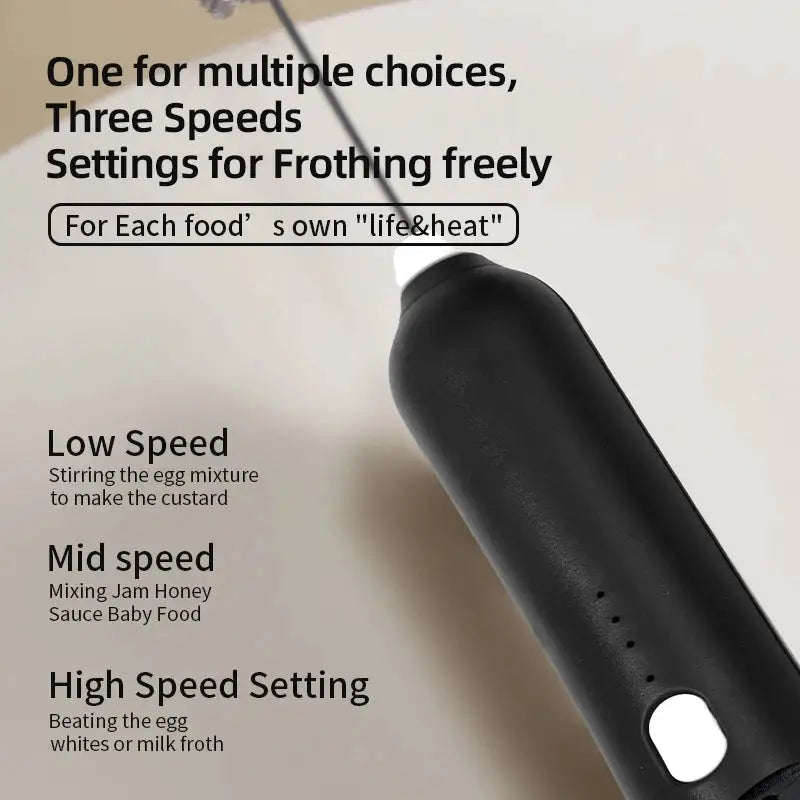 HOT Electric Milk Frother + Egg Beater Wireless Type-C Charging 3 Speeds Mini Handheld Foam Maker Coffee Whisk Cooking Tools