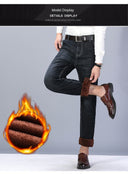 Winter Men Black Blue Straight Stretch Denim Pants Sale