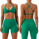 Women Yoga Set Cross Back Bra High Waist Shorts
