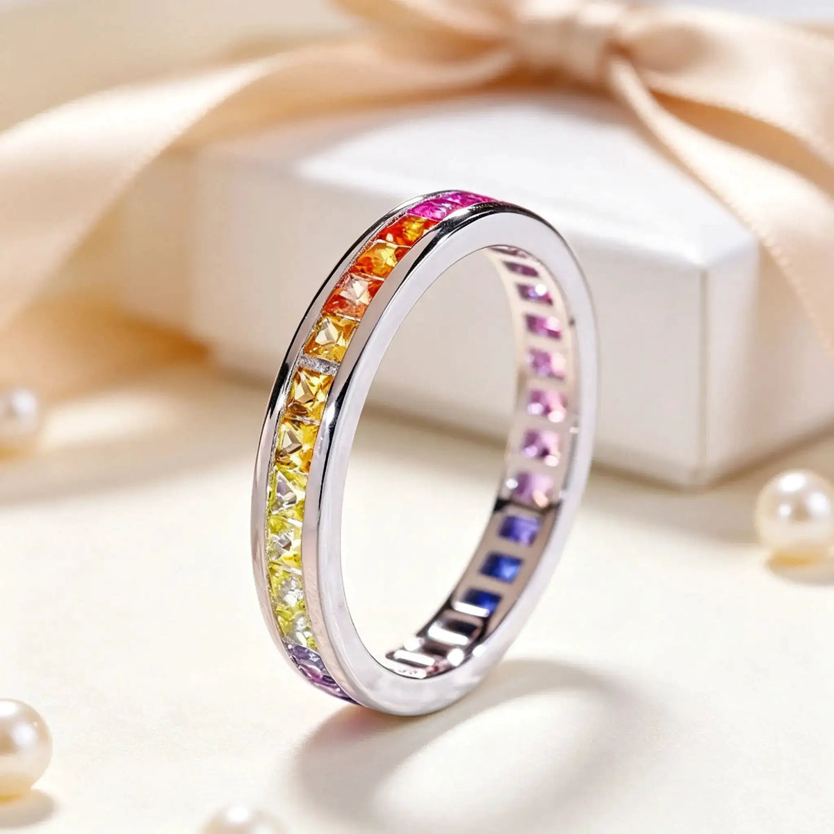 Fine Silver Moissanite Eternity Band — product image 3