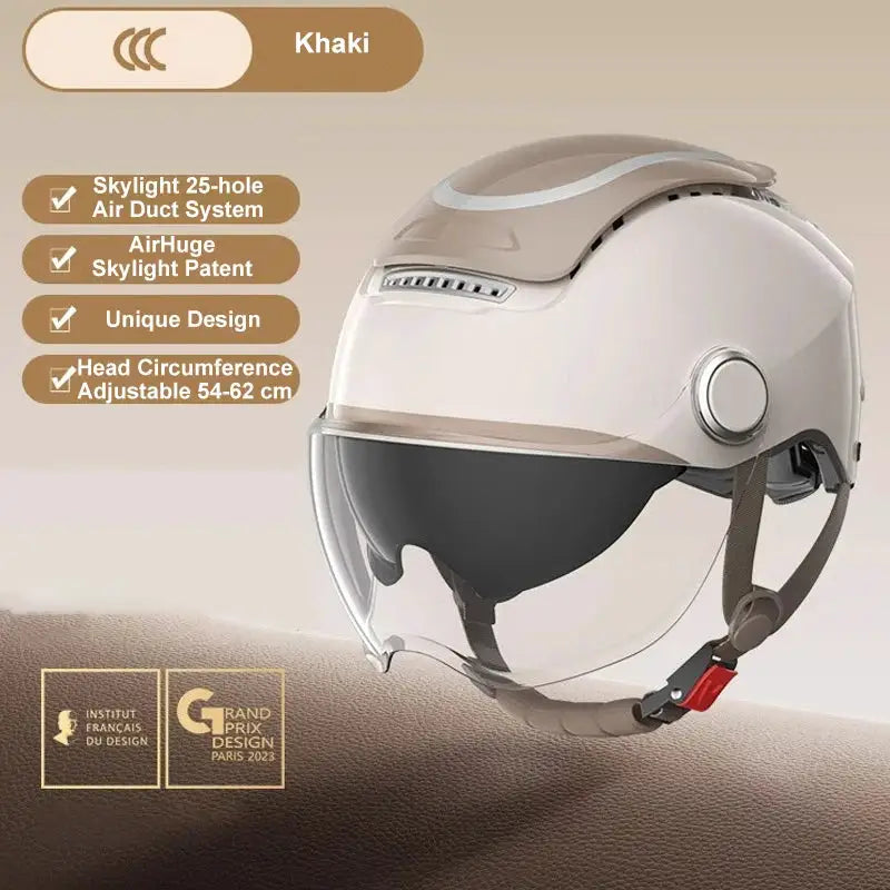BIBEE Electric Motorcycle Helmet Summer Breathable Electric Bike Open Face Helmet Men Women Dual Lenses Jet Scooter Half Helmets