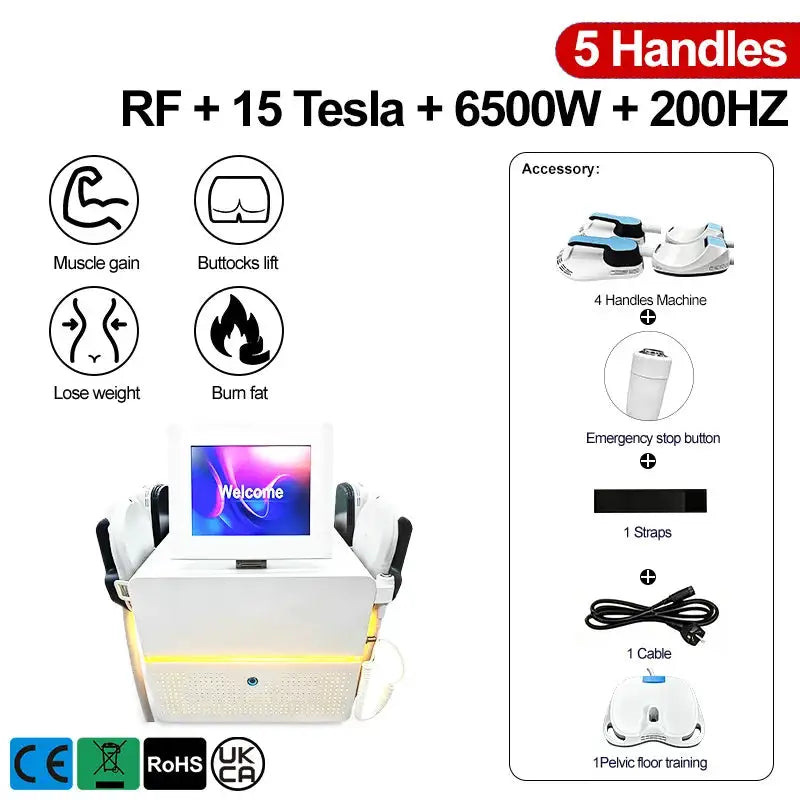 6500W HIEMT EMS Body Sculpting Machine 4 Handles Simultaneous Working Muscle Building Fat Reduction Butt Lifting