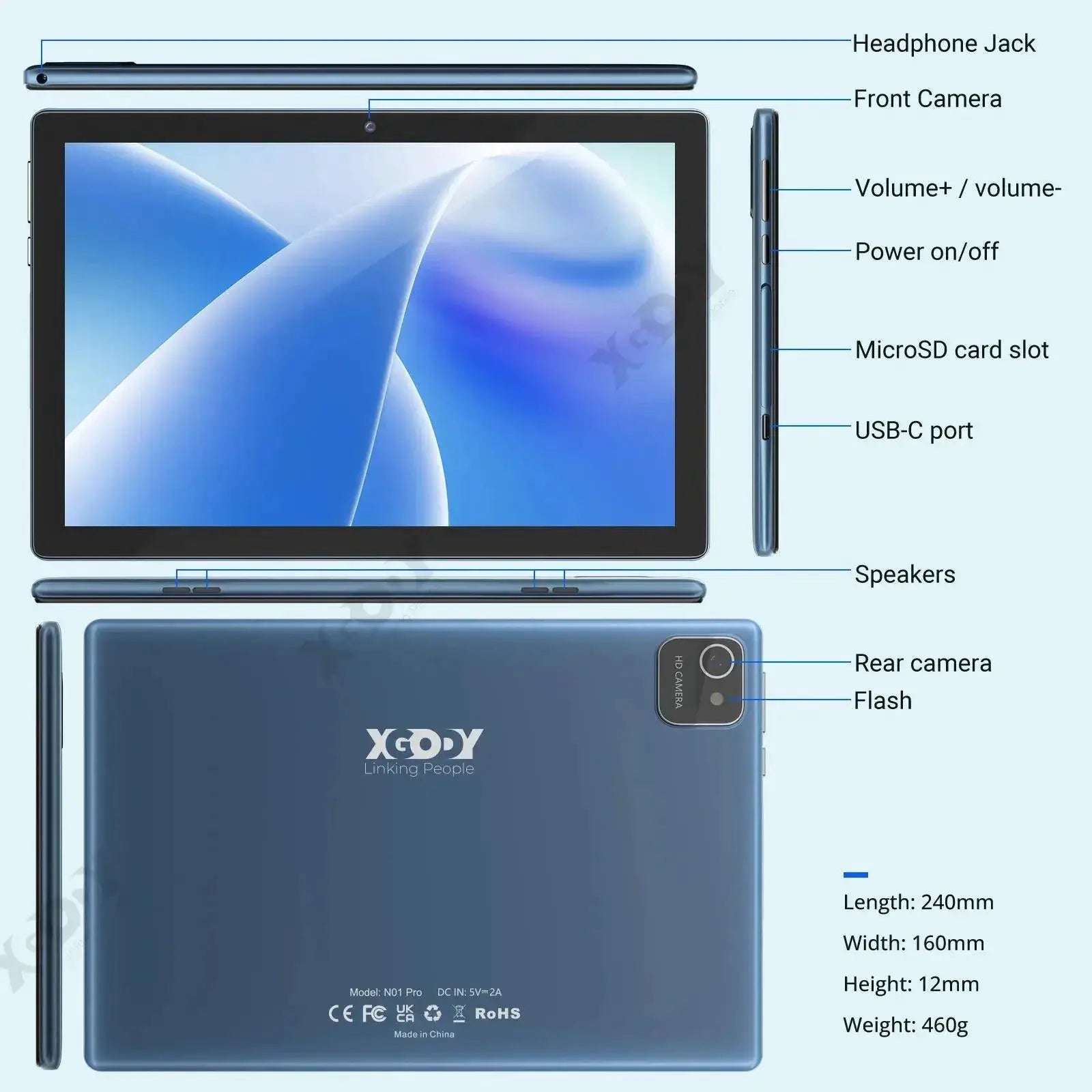 10 Inch Android Tablet 4GB RAM 64GB Storage Model Pro