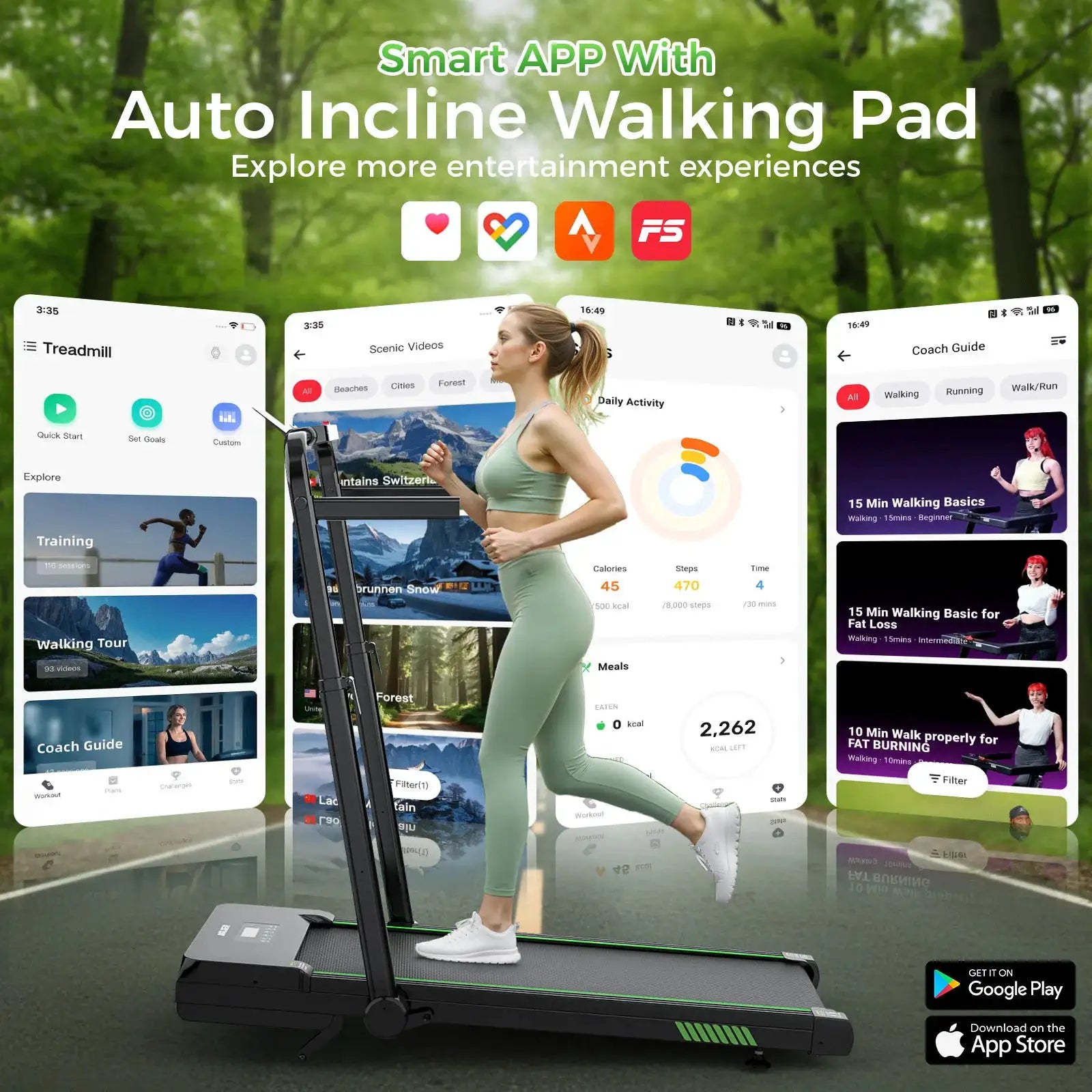 Akluer Walking Pad with 12% Auto Incline, Under Desk Treadmills for Home and Office, 2.5HP Quiet Portable Walking Pad with Smart App Scenic Routes & Bluetooth Speaker for Home Hiking