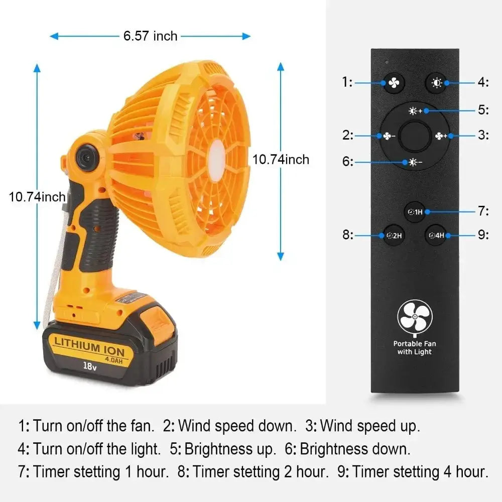 Remote Controlled Portable Jobsite Fan With LED Light