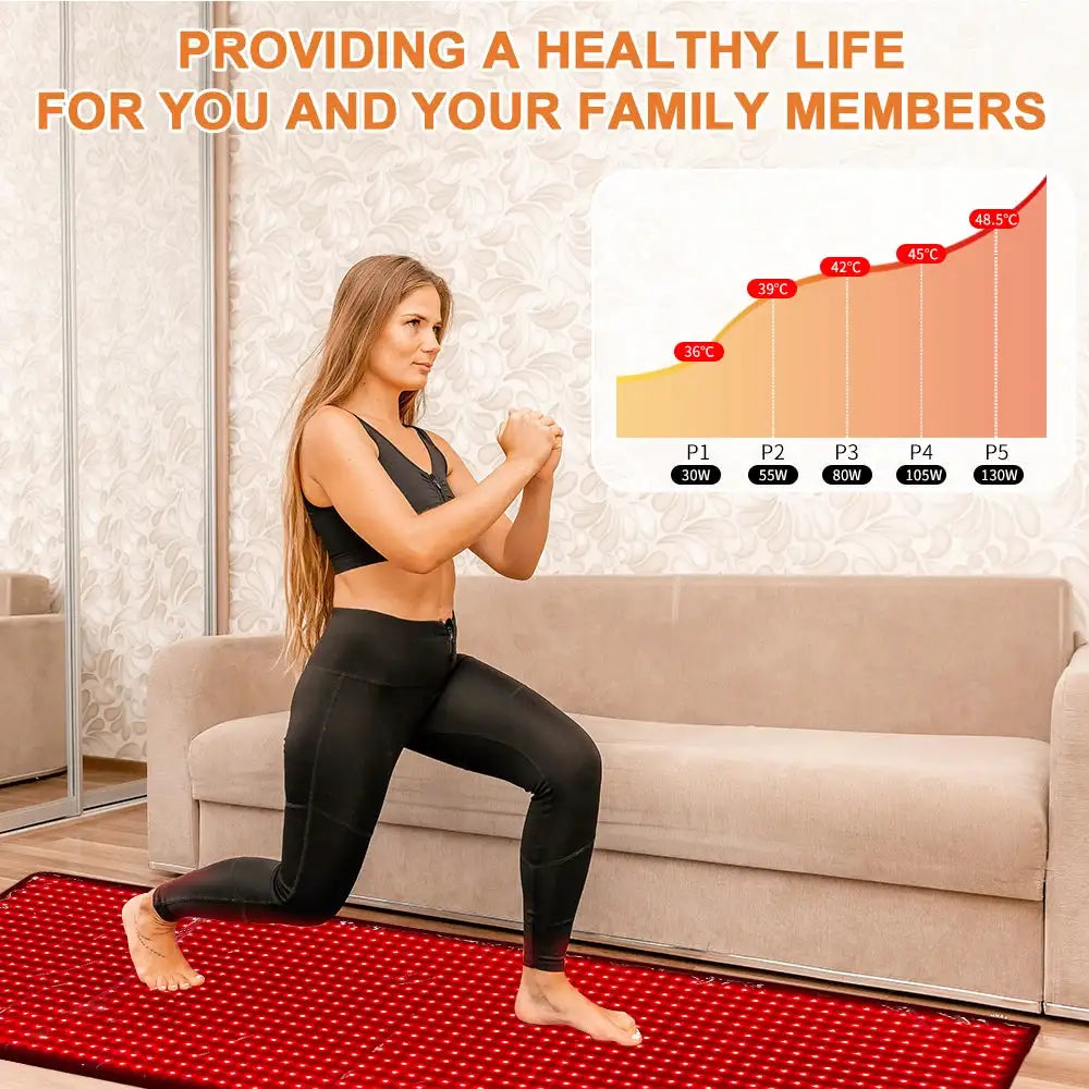 Large Full Body Red Light Mat 71"x 31" Red Light Blanket 5 Brightness Level Red Near Infrared 660nm 850nm Pad for Improved Sleep