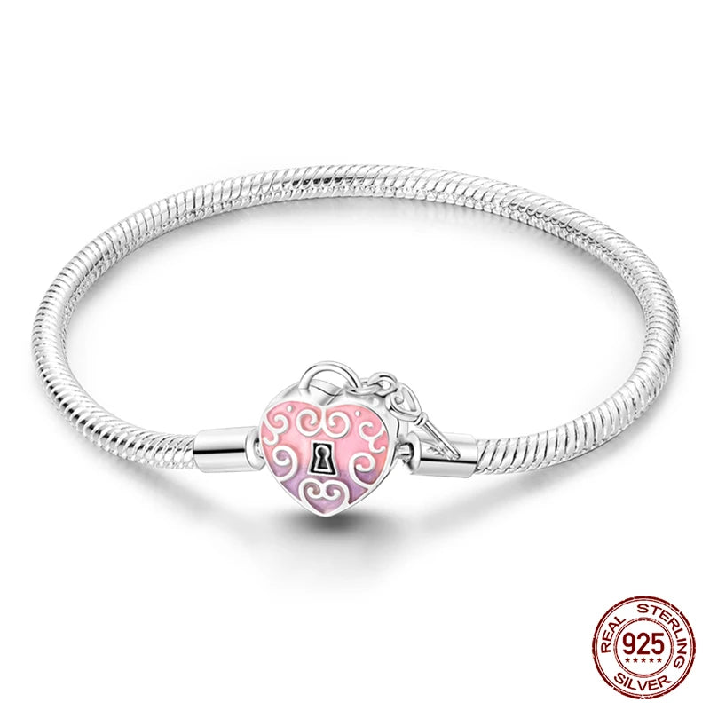 Sterling Silver Snake Chain Heart-shaped