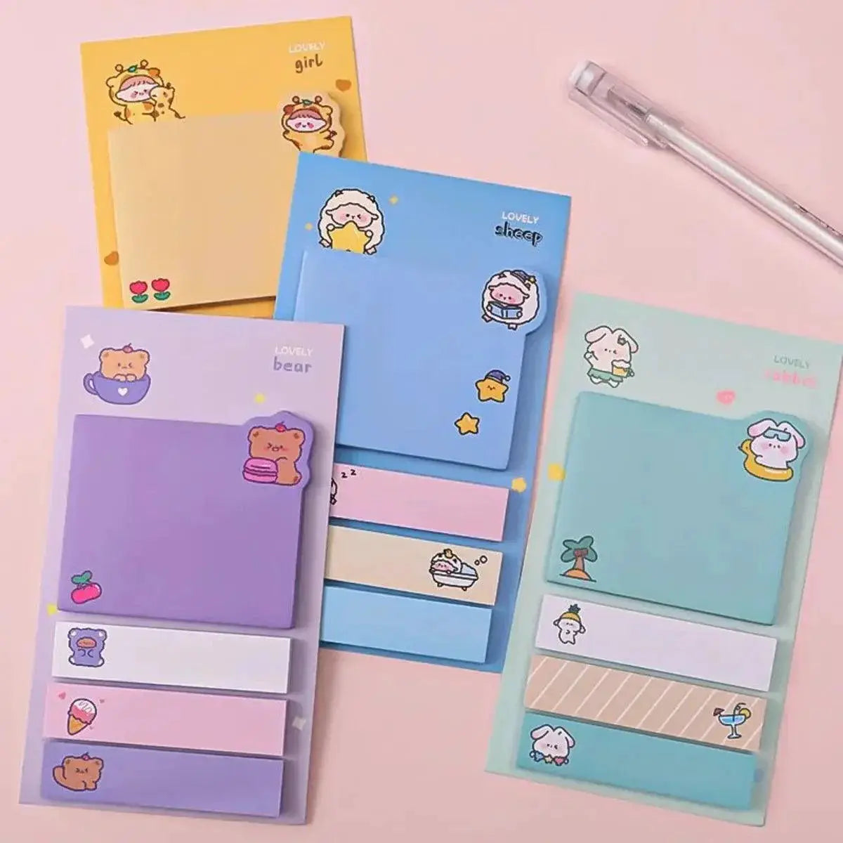 Girly Animals Sticky Notes Set For Cute Stationery Gifts