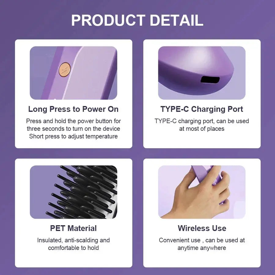 Cordless Electric Hair Straightener Brush Styler Pro