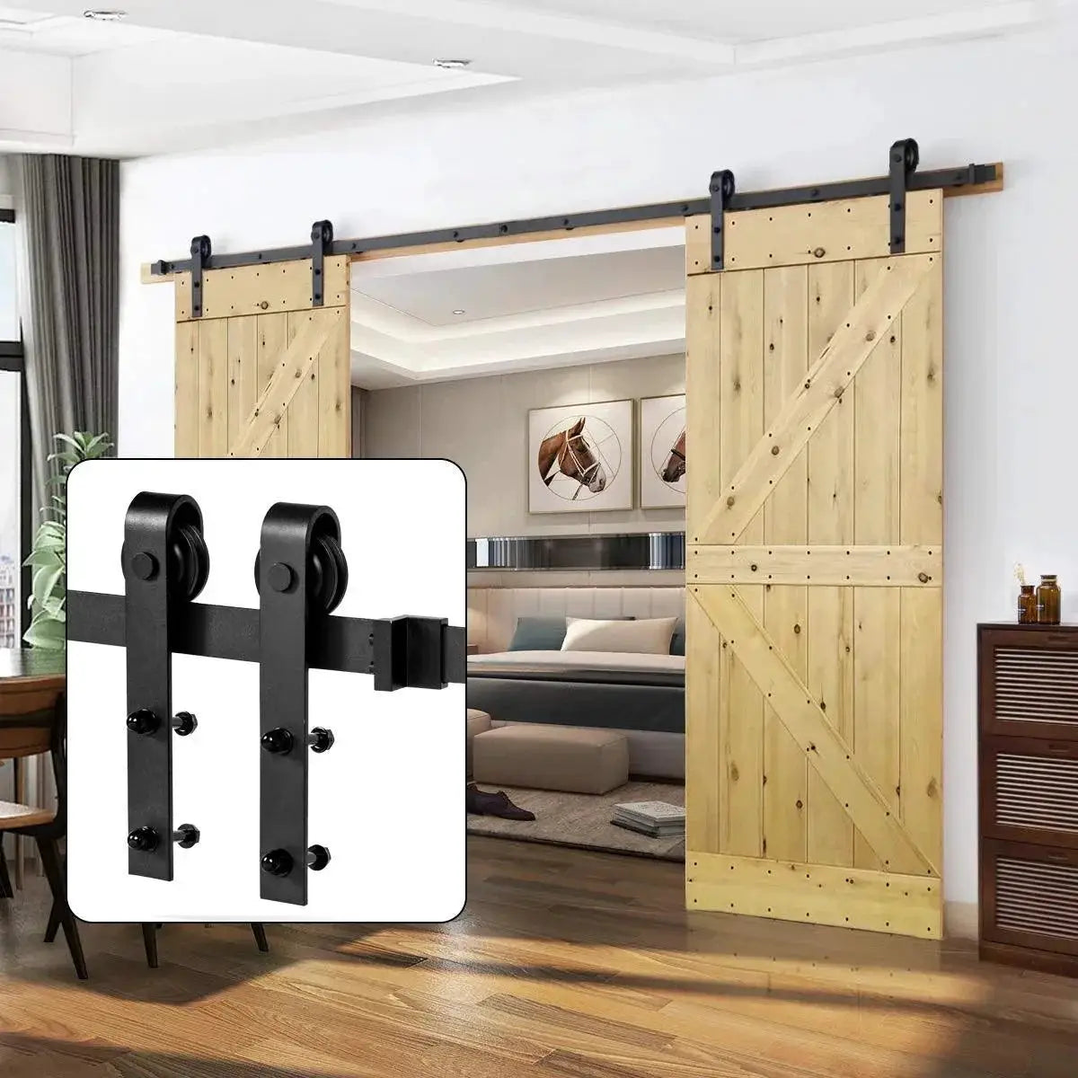 US Sliding Barn Door Hardware Kit 6.6ft 8ft 10ft Heavy Duty