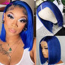 Stunning Blue Bob Wig With Transparent Lace Front 13x4
