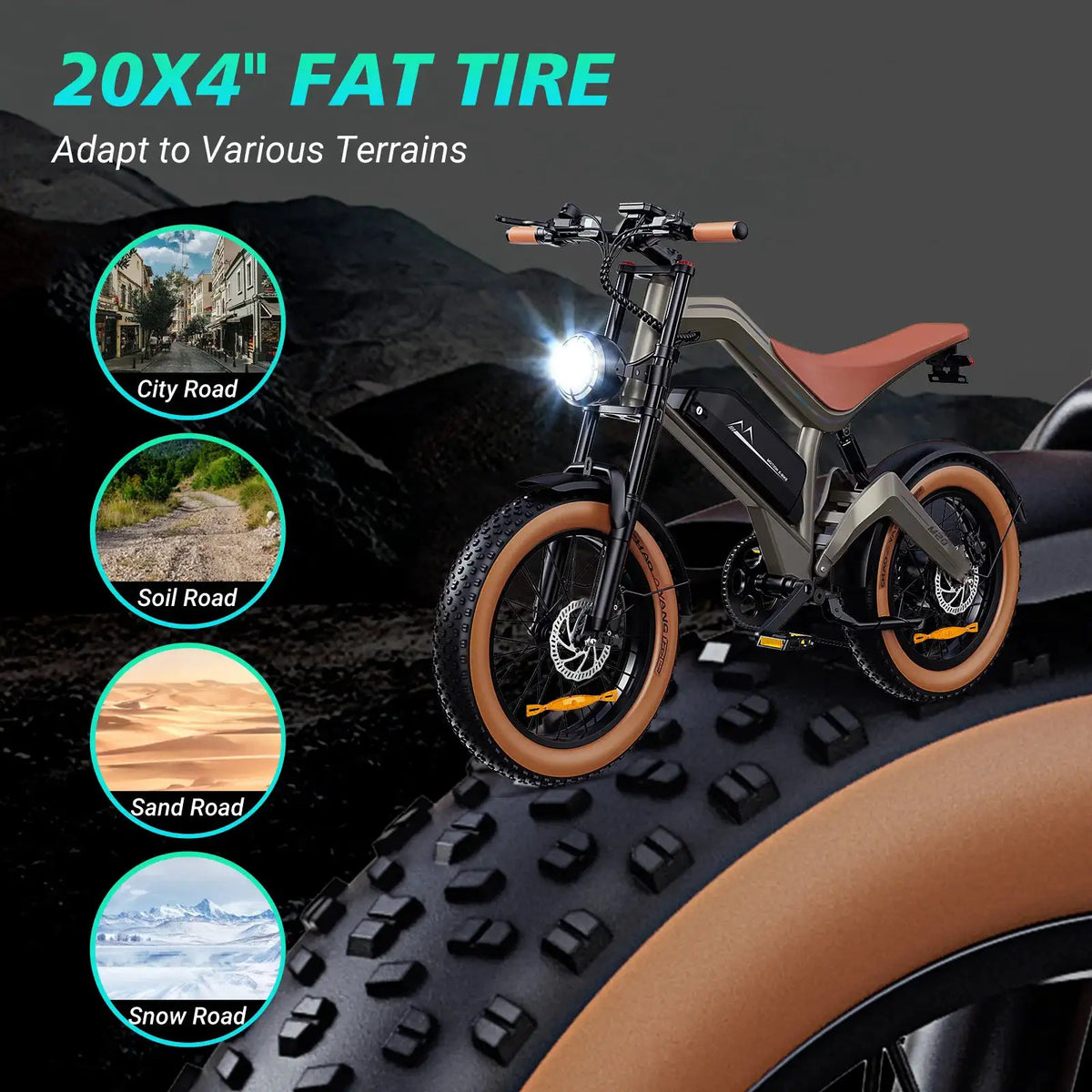 DYU M20 Electric Bike 1500W Peak Motor 48V 18.2Ah Lithium Battery 20x4.0 Inch Fat Tire E-Bike with Disc Brakes