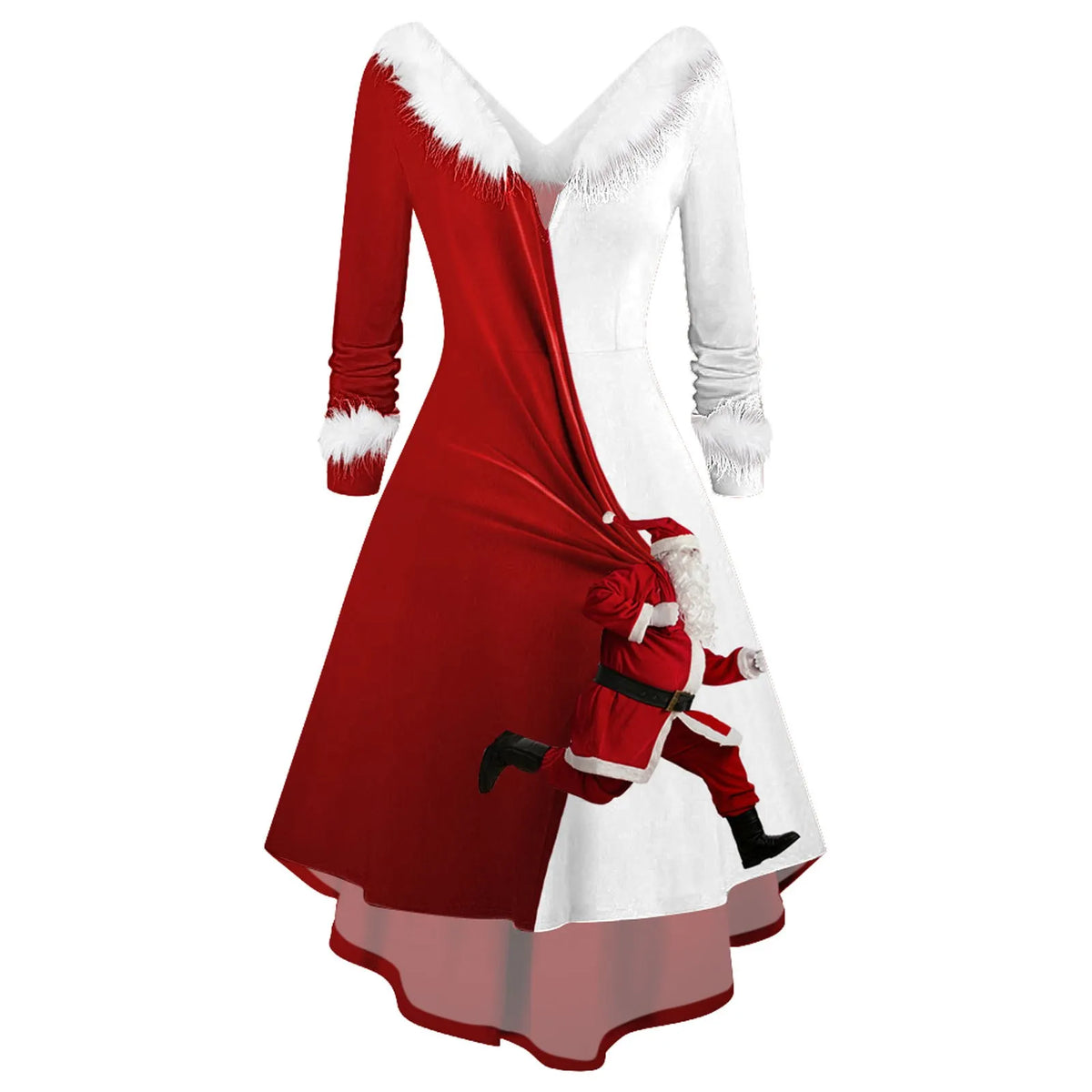 Santa Print Plush Swing Dress