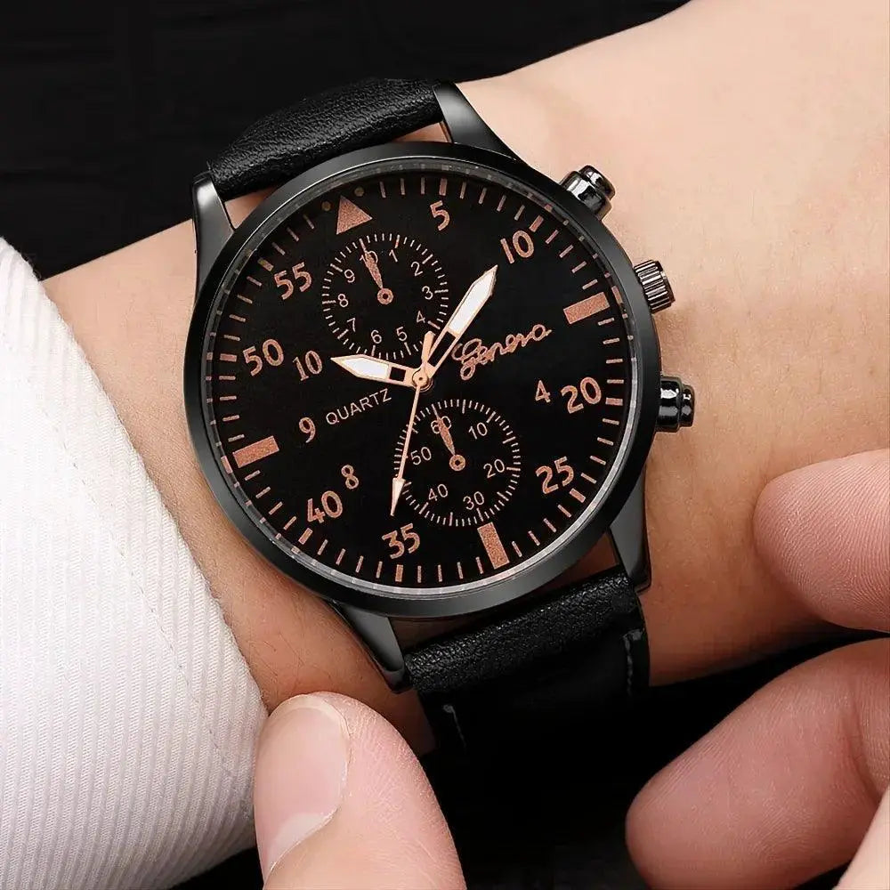 Luxury Brown Leather Mens Watch Set Stylish Timepiece Kit
