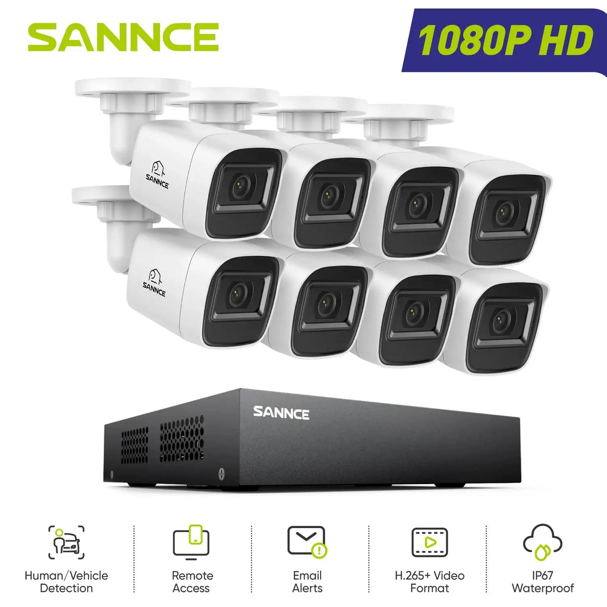 SANNCE 8CH 1080P Security Camera System DVR IP66 CCTV Cameras with IR 100ft Night Vision LEDs Home Surveillance System