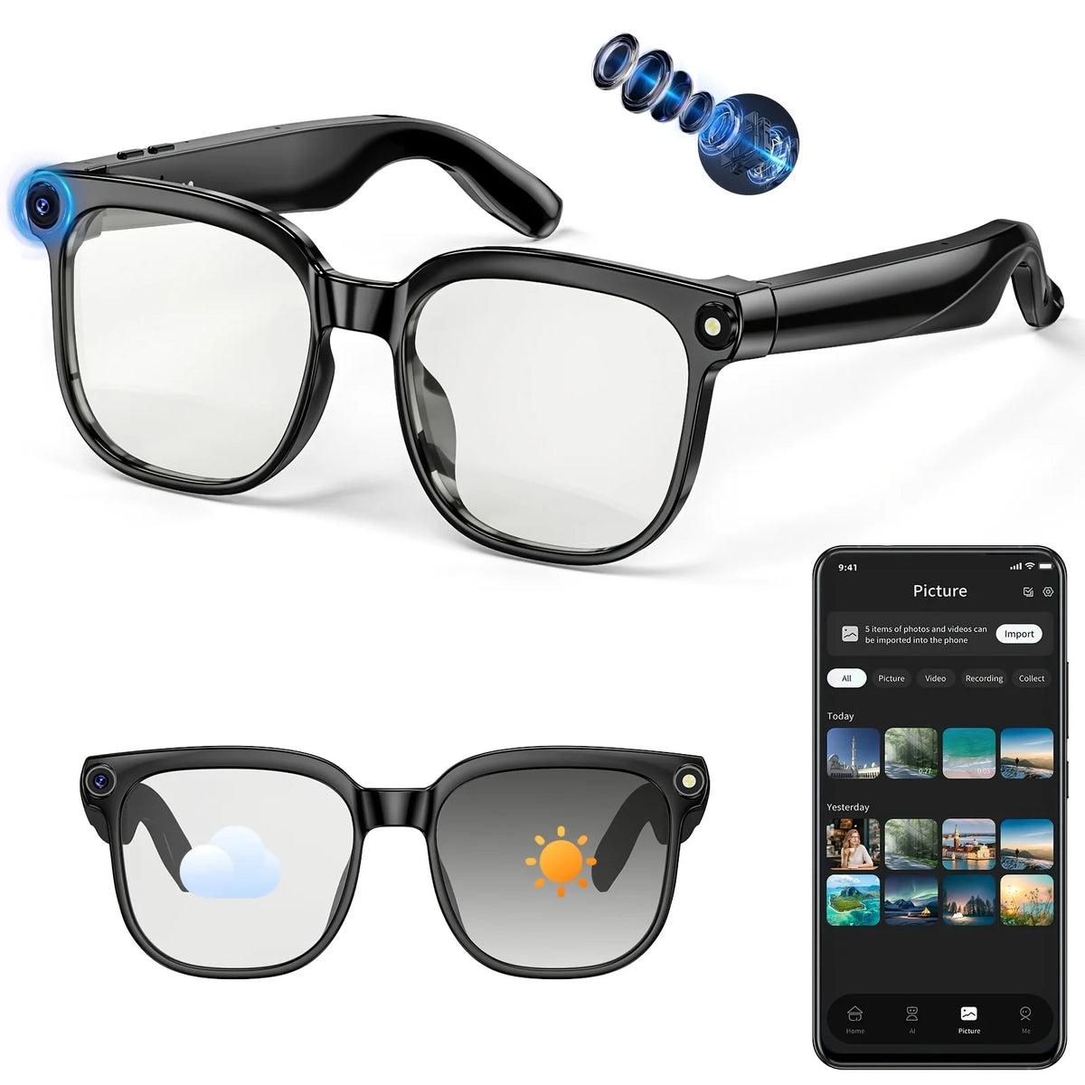 Smart camera glasses 8-megapixel HD