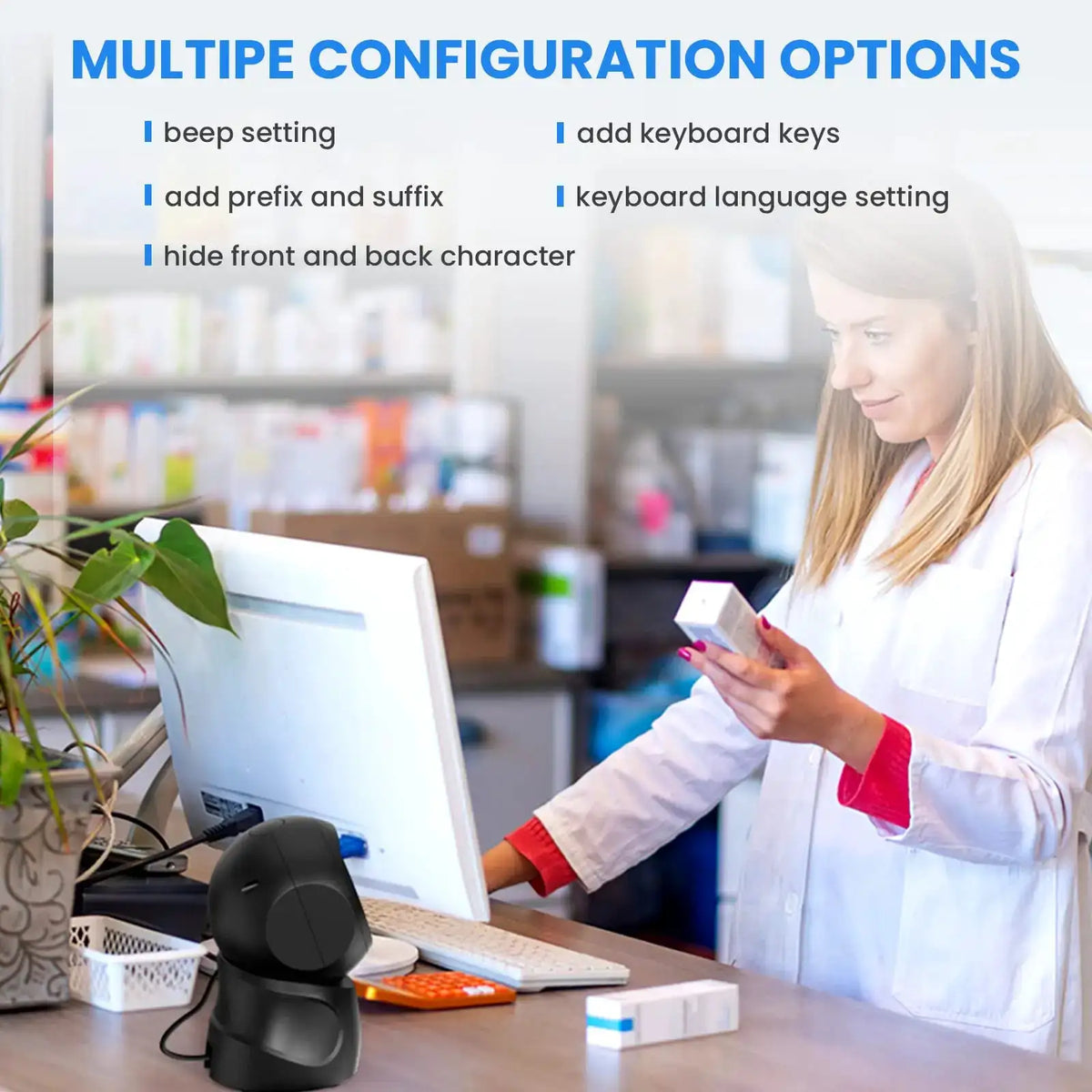 Eyoyo EY-5500 Hands-free Omnidirectional Barcode Scanner QR Code Automatic Sensing Scanning 1D&2D Desktop Barcode Scanner, USB Wired Bar Code Reader Screen Scanning for POS Supermarket Library Bookstore