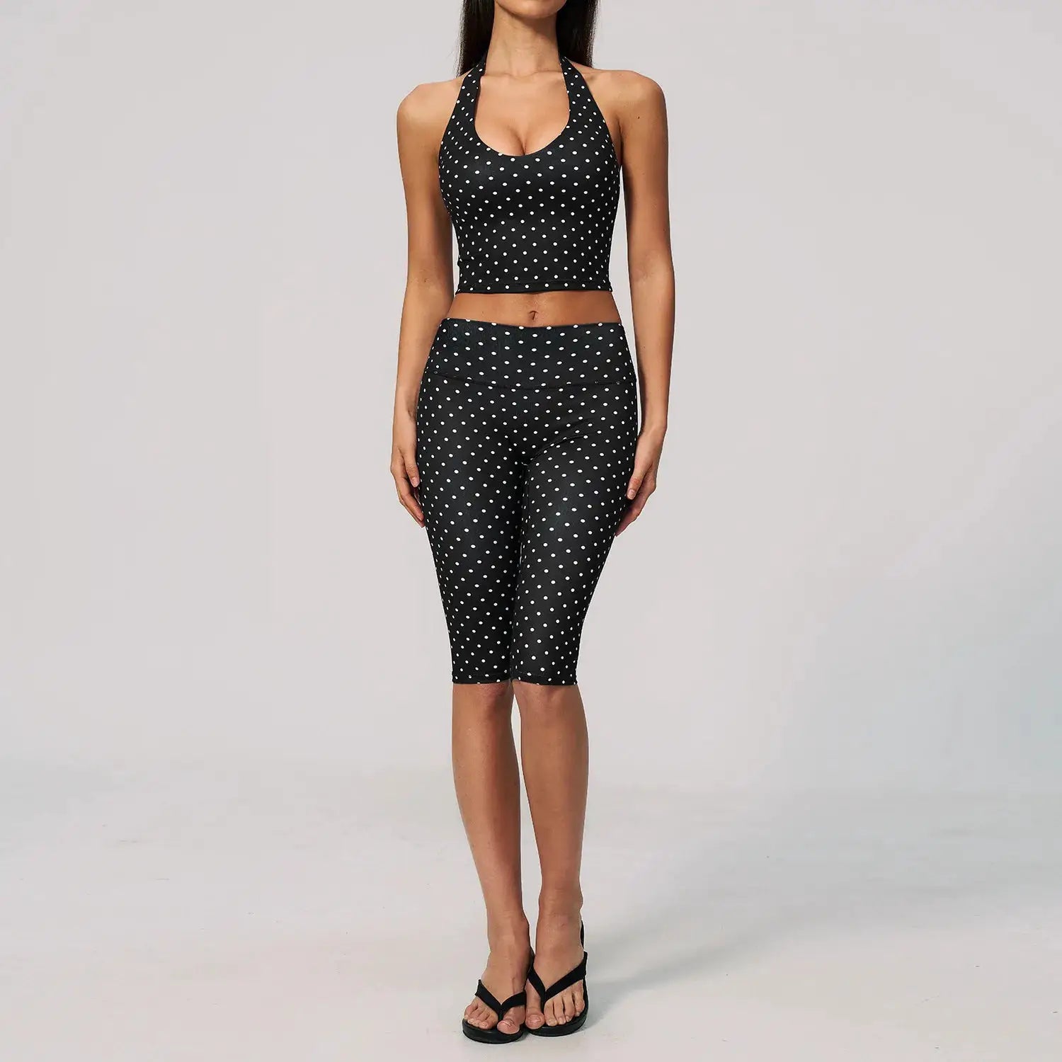 Yoga Capri Pants Set 2pcs Sport Set Women Polka Dot Athletic Wear Gym Push Up Yoga Pants Gym Suit Fitness Bra Workout Set Outfit