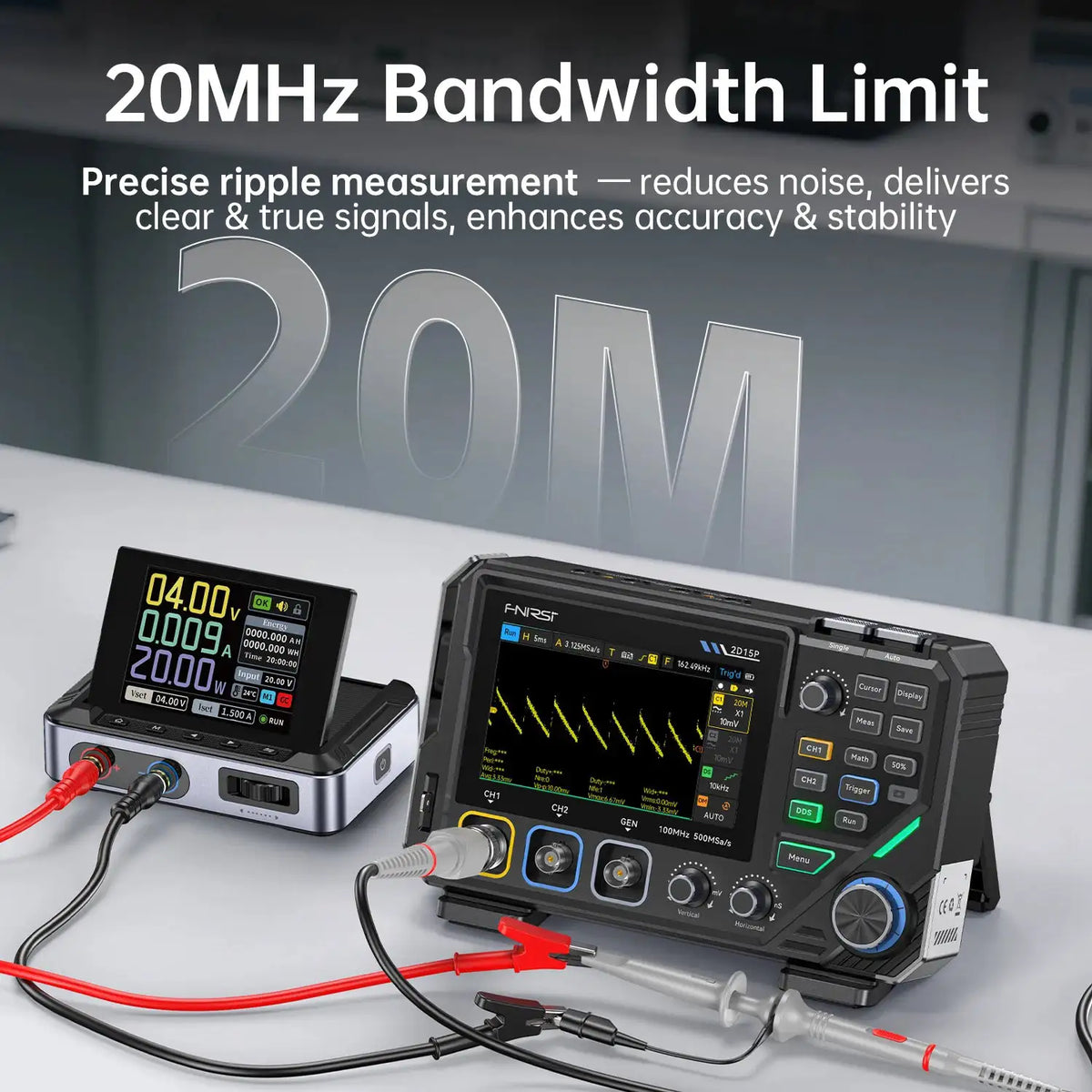FNIRSI 2D15P Digital Oscilloscope Multimeter Signal Generator 3IN1 Touch Screen 2Channel 100MHz Bandwidth 500MSa/s 20000 Counts