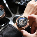 Black Silicone Moon Phase Sports Watch Chronograph Waterproof