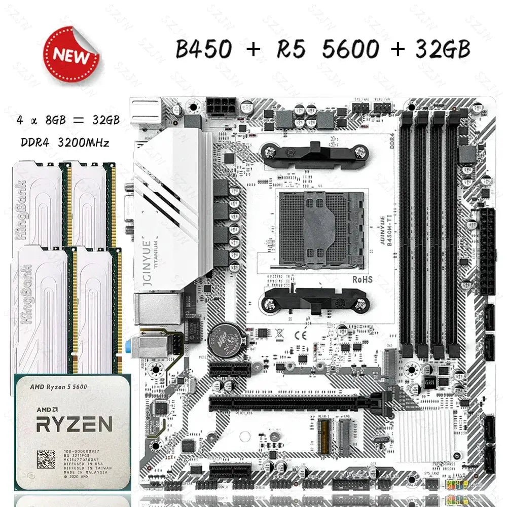 JGINYUE B450M Kit Motherboard AMD Ryzen 5 5600 DDR4 32GB