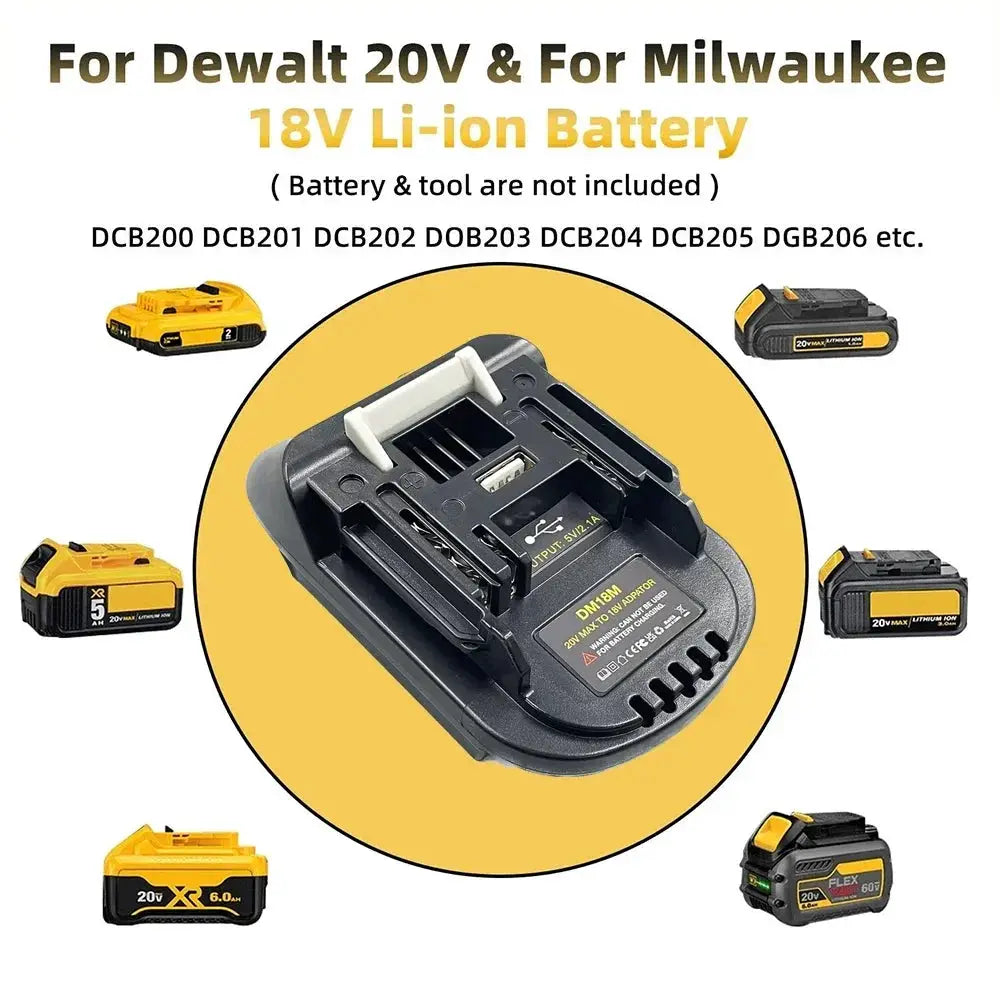 Upgrade DM18M Battery Adapter For Milwaukee Dewalt Makita