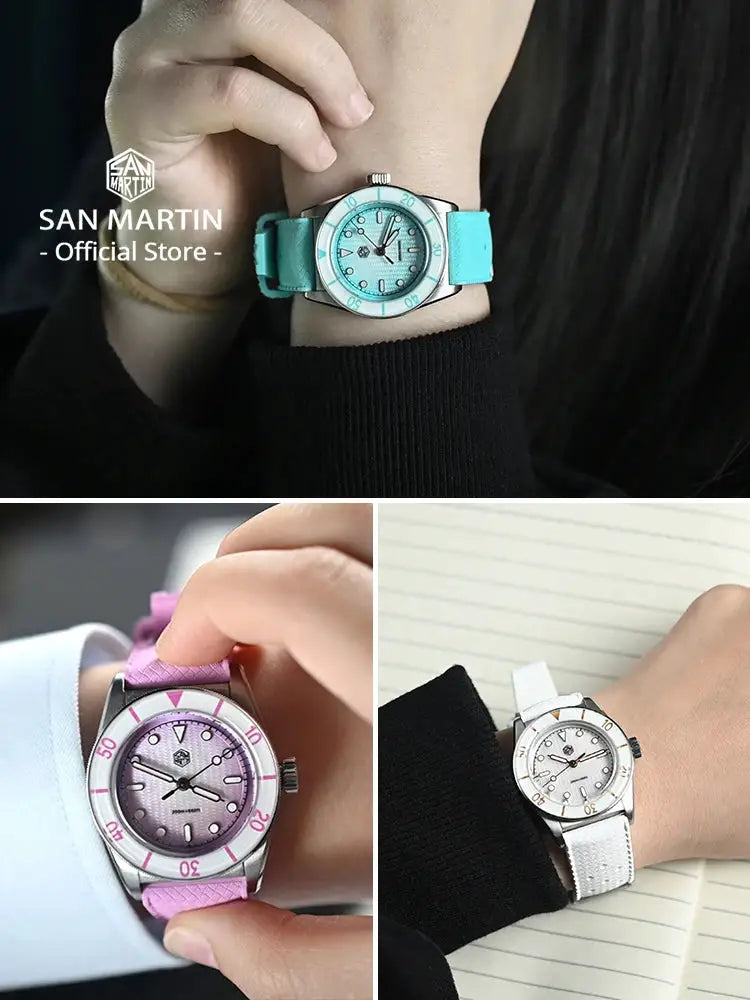 San Martin 2026 32.5mm Women's Wristwatch Elegant Luxury Quartz Watch Ladies Fashion Guilloche MOP Dial Sapphire WR200m SN0151