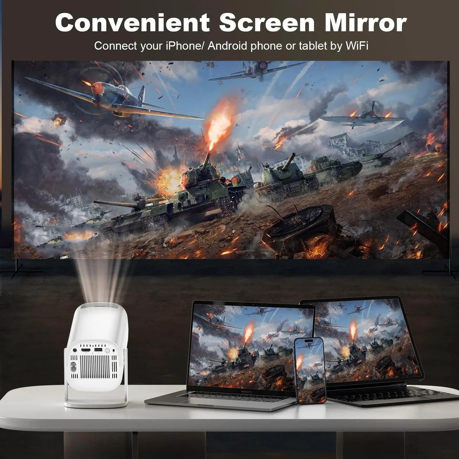 Hongtop Smart Mini Projector Android 11 WiFi6 720P Portable
