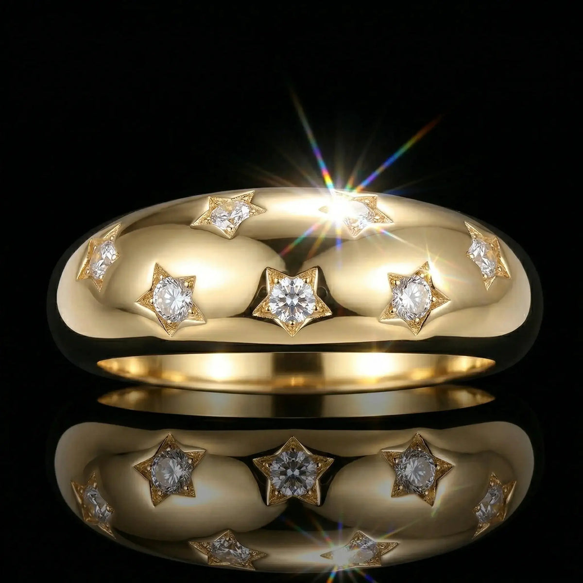 Moissanite Ring in Sterling Silver Wide Bezel Setting — product view 1