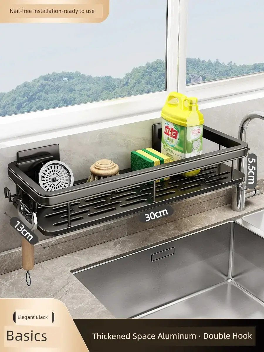 Punch Free Storage Rack Wall Mounted Kitchen Organizer