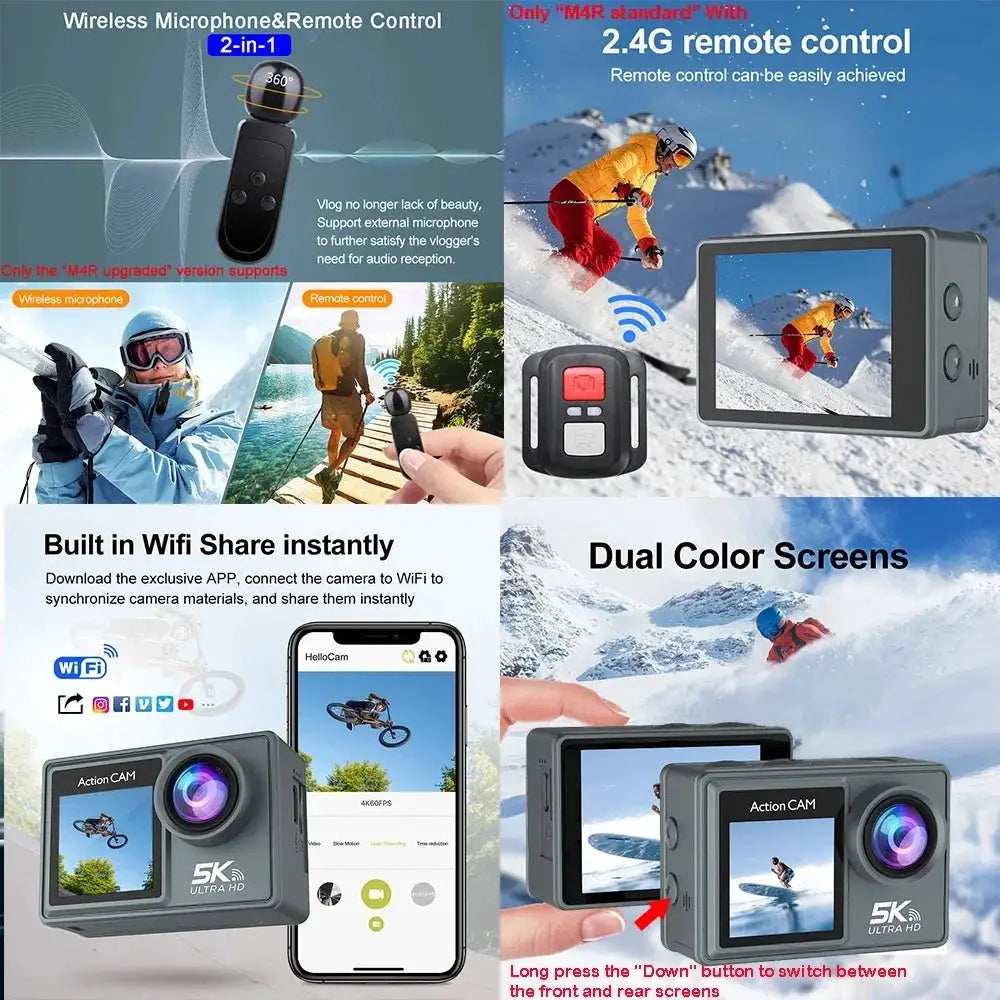 HUAFANT M4R Action Camera 5K 4K60FPS Waterproof 30m IPS Touch LCD 5X Zoom - stepyours.com
