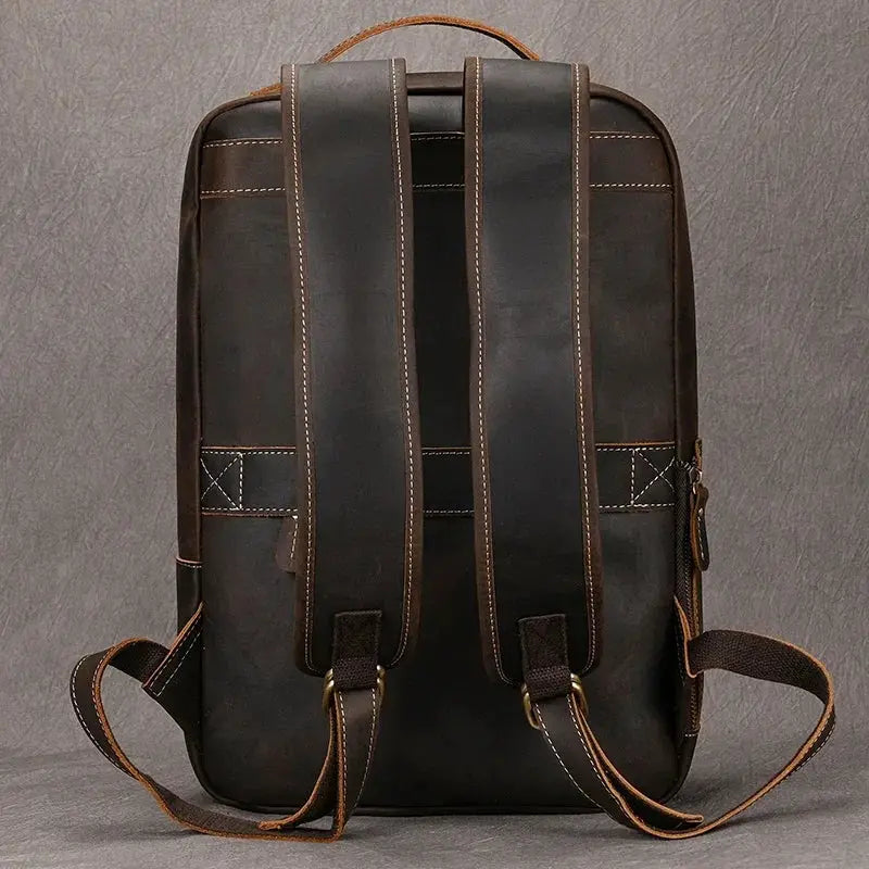 Men's Retro Crazy Horse Leather Laptop Backpack 15.6 Inch
