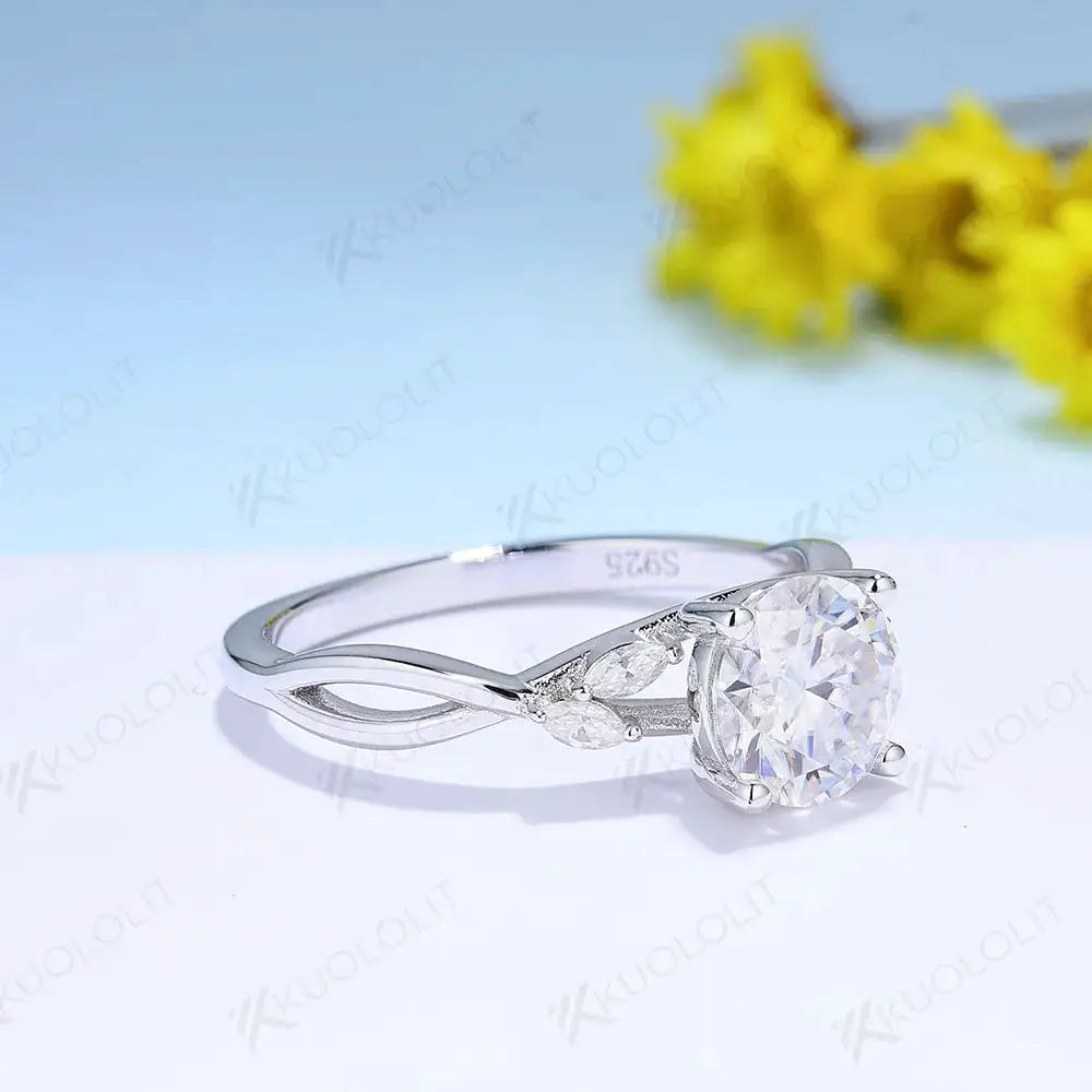 Round Moissanite Ring in Sterling Silver Kuololit — product view 4