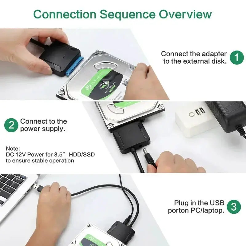 SATA To USB 3.0 Adapter Cable For 3.5 And 2.5 Inch SSD HDD