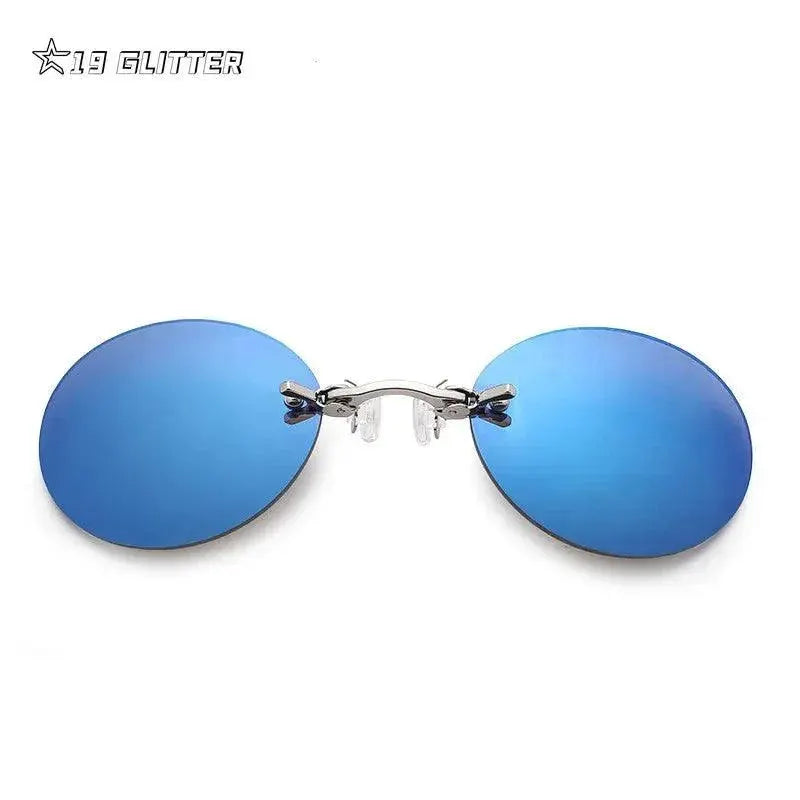 UV400 Clip On Round Rimless Sunglasses For Men Vintage Mini