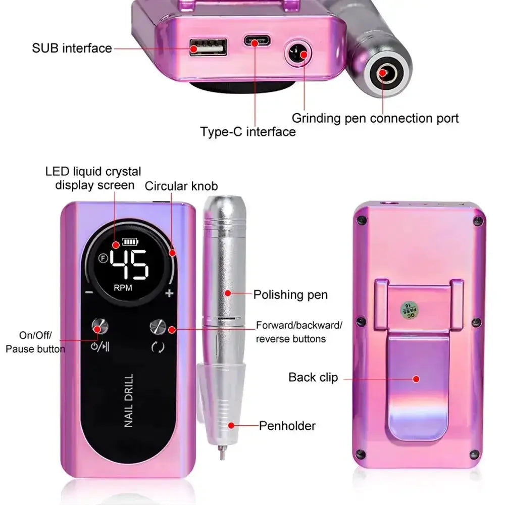 Professional 45000RPM Electric Nail Drill for Salon or Home
