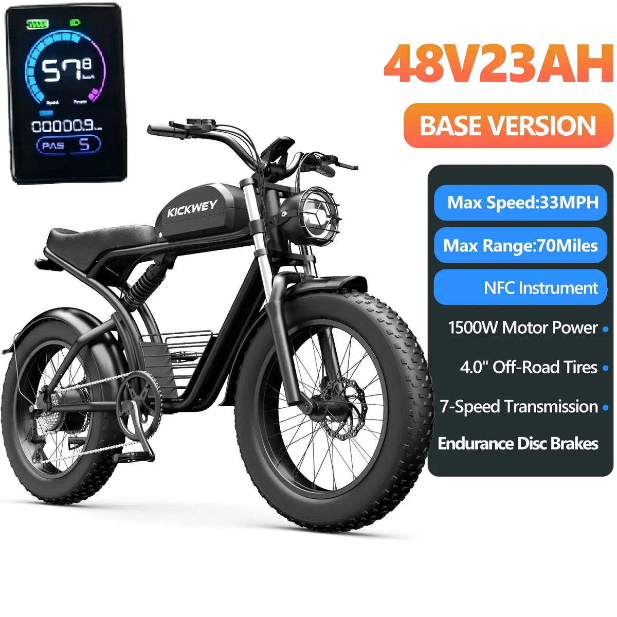 Kickwey 2026 Hot Sale New Arrival K7 3000W Adult Off-Road Mountain Electric Bicycle with NFC Display 48V 46Ah Removable Large Capacity Battery High Speed Long Range 20"×4.0" Fat Tire 1-Year Warranty Ships From US Fast Shippi