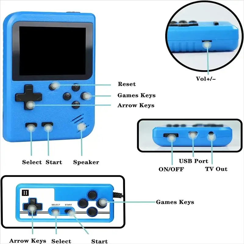 Mini Retro Handheld Console With 400 Built In FC Games
