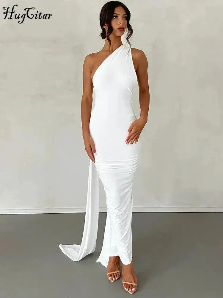 Elegant One Shoulder Backless Evening Gown Luxe Maxi Dress