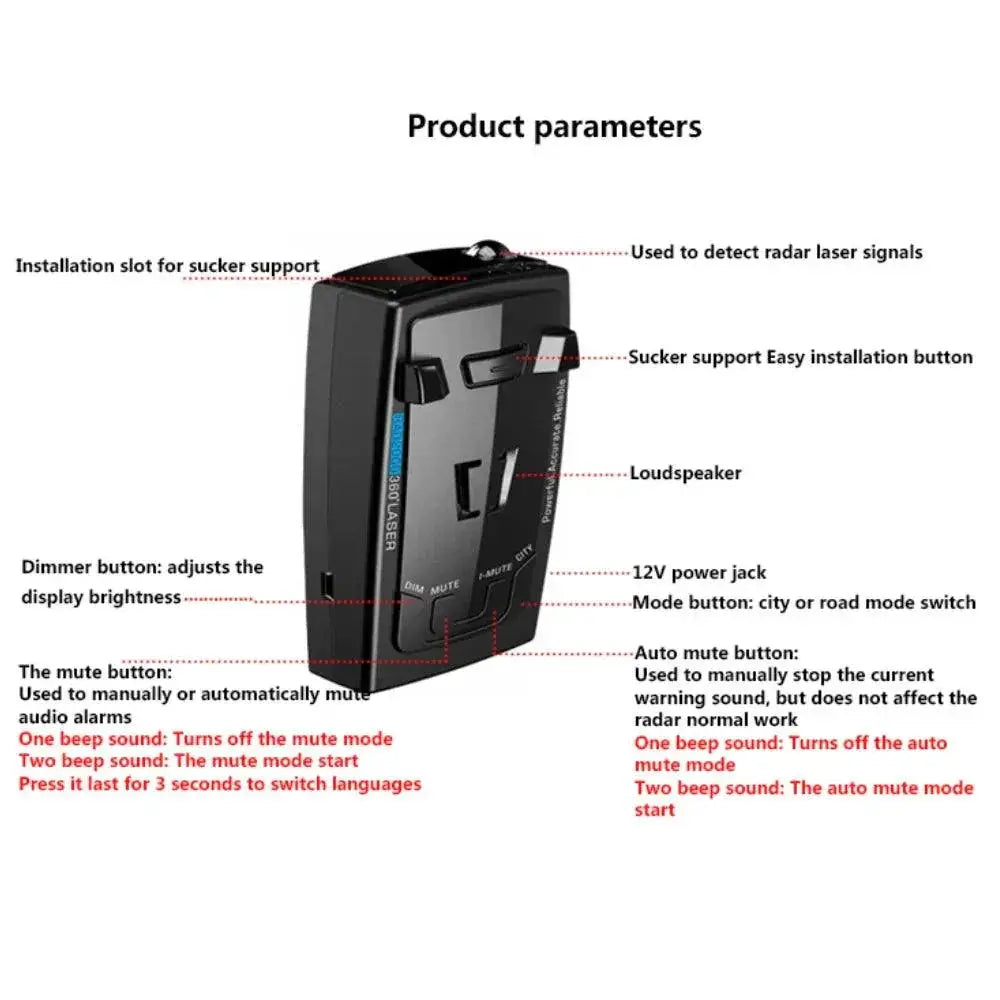RAD2000 Car Radar Detector Enhanced Multilingual Safety