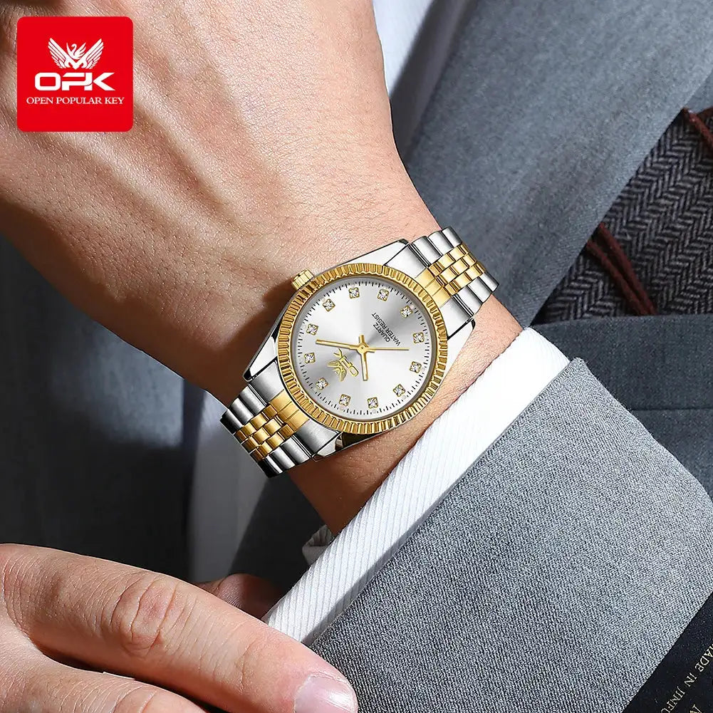 OPK 6027 Watches For Men Stainless Steel Quartz Watch Zircon Scale Wristwatch Waterproof Luminous Automatic Watch Reloj Hombre