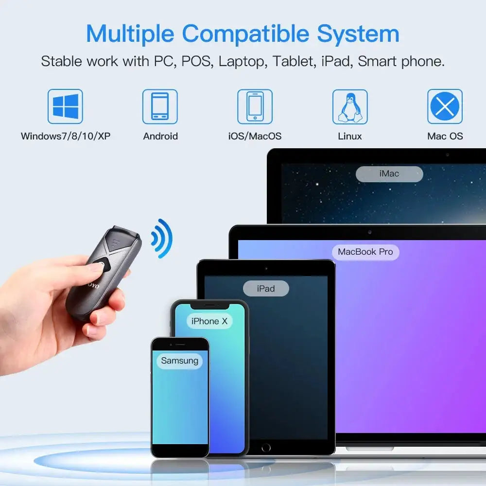 Eyoyo EY-015P Bluetooth 2D&1D Barcode Scanner, Portable Wireless Mini Barcode Reader with 2.4G Wireless/Bluetooth/USB Wired Connection QR Code Scanner Compatible with Pad, Phone, Android, Tablet PC