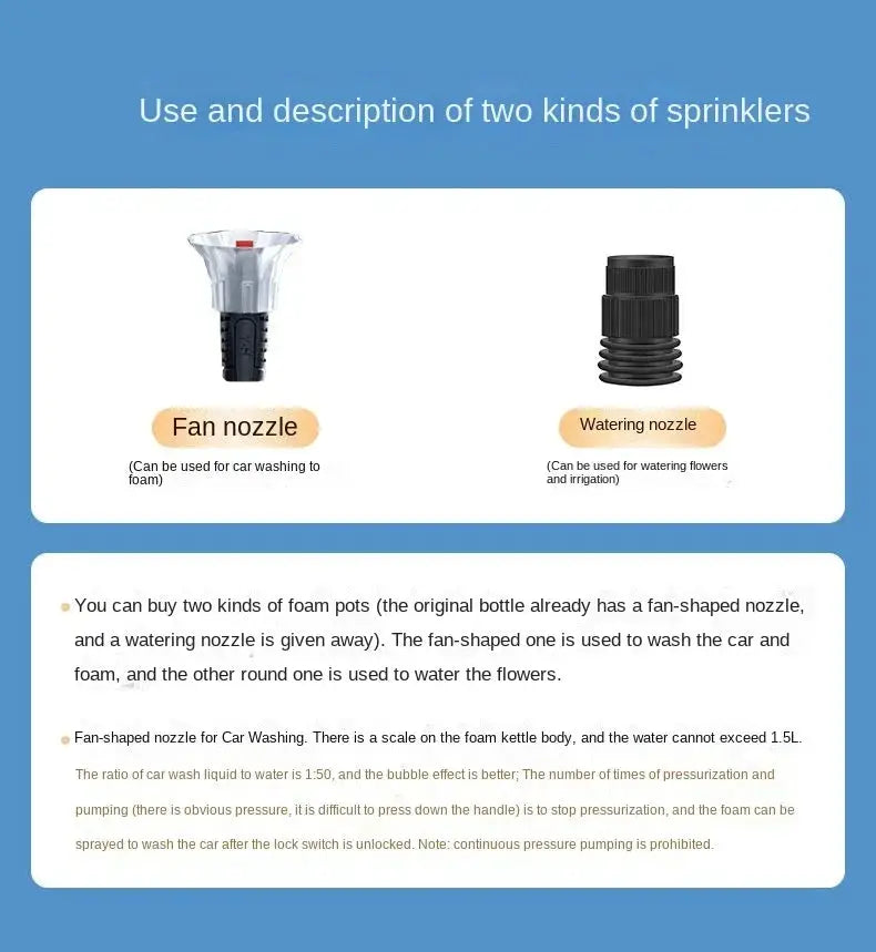 2L Hand Pump Foam Sprayer With 3 Nozzles For Car Wash - OurLum.com